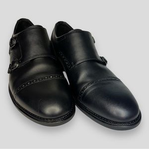 Rockport Men's 11.5 Black Leather Double Monk Straps Brogue Cap Toe